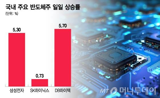 국내 주요 반도체주 일일 상승률. /그래픽=이지혜 디자인기자
