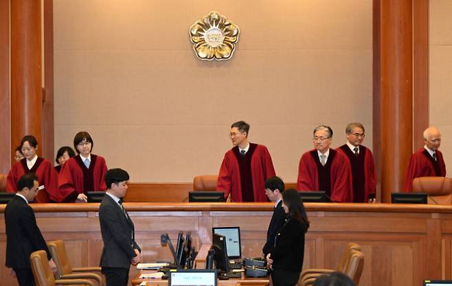 18일 서울 종로구 헌법재판소에서 박성재 법무부 장관의 탄핵소추 1차 변론기일이 열리고 있다. 류영주 기자