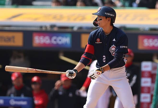 ▲ 시즌 개막전에서 만점 활약을 선보이며 이승엽 두산 감독의 믿음에 부응한 김민석 ⓒ두산베어스