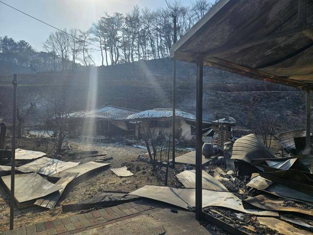 26일 경북 영덕군 영덕읍 매정리 집들이 전소돼 있다. 영덕=최현빈 기자