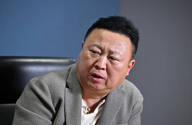 정주영 미래인 회장이 서울 서초구 미래인 본사에서 헤럴드미디어그룹(헤럴드경제 코리아헤럴드)와 인터뷰를 하고 있다. 임세준 기자