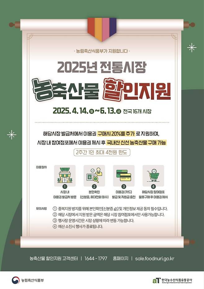 '전통시장 농축산물 상시 할인지원 시범사업' 홍보 포스터.
