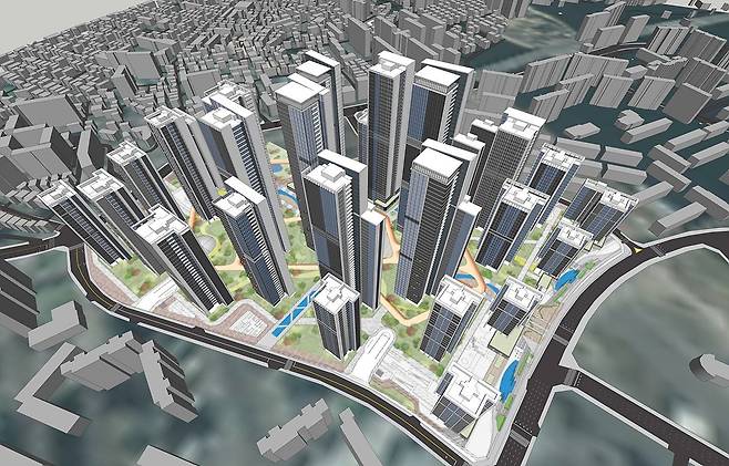 양천구, 목동3단지 재건축 정비계획안 조감도. 안양천변을 따라 조성되는 고층 아파트 숲과 단지 내부는 녹지축과 커뮤니티 공간 중심으로 설계돼 자연과 도시가 공존하는 주거환경을 목표로 한다. 양천구 제공