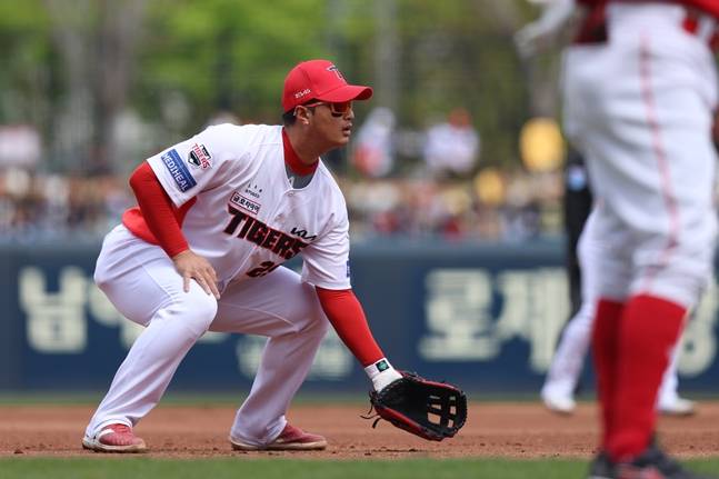 13일 SSG전에서 3루 수비를 소화하고 있는 변우혁. /사진=KIA 타이거즈