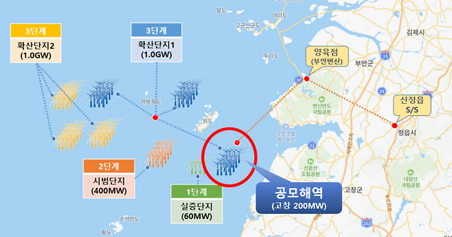 서남권 해상풍력 발전단지 사업시행자 공모 해역.