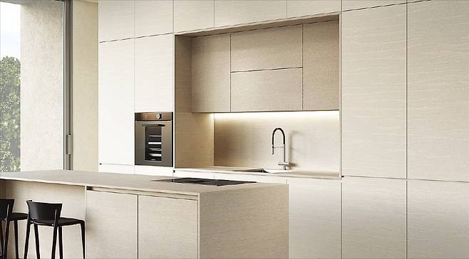 한솔홈데코의 가구자재 한솔 스토리보드가 주방에 적용된 모습. /한솔홈데코 제공