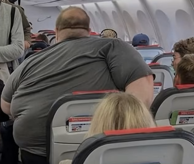 과체중 탑승객이 좌석에 앉으려는 사진이 온라인에 퍼지면서 비행기 가격 논쟁이 불거졌다. /사진=데일리메일