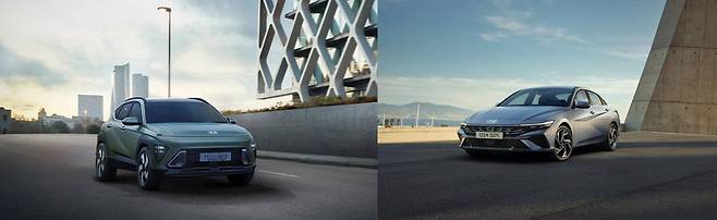 2025 코나(왼쪽)와 2026 아반떼 / 출처=현대자동차