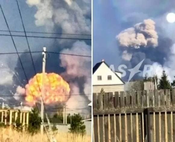 22일 폭발한 러시아 블라디미르 서부지역 탄약고 모습. 러시아 매체 아스트라 제공