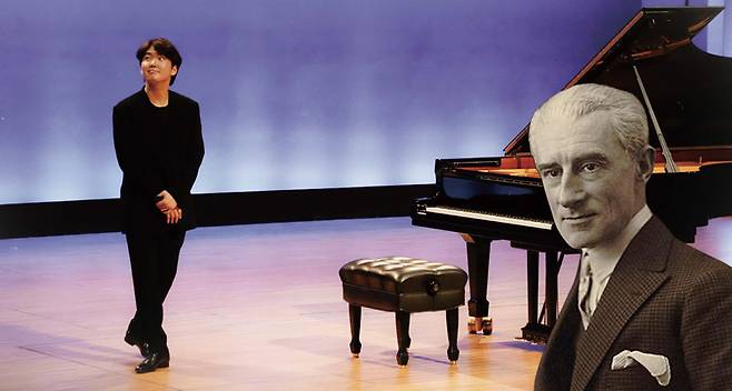 2024년 5월24일 체코의 수도 프라하 루돌피눔에서 열린 콘서트에서 라벨을 연주한 조성진이 현지 시민들로부터 4번에 걸쳐 기립박수를 받으며 인사하고 있다. 오른쪽 사진은 프랑스의 클래식 작곡가 모리스 라벨 ⓒ연합뉴스