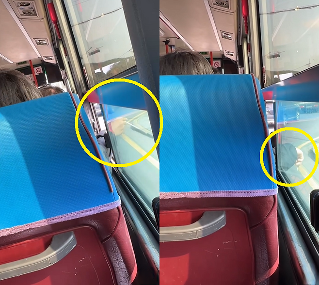 중국인 여성으로 추정되는 사람이 제주 버스 안에서 담배를 피는 모습. (A씨 SNS 화면 갈무리)
