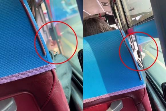 제주 시내버스 안에서 한 외국인 여성이 창문을 열고 담배(원 안)를 피우는 모습. 인스타그램(hyunsi2000) 캡처