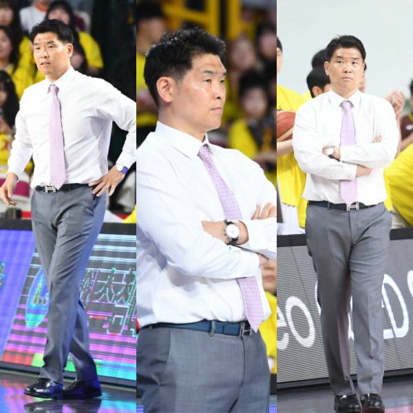 조상현 LG 감독의 4강 PO 복장. 왼쪽부터 4강 1, 2, 3차전. 사진제공=KBL