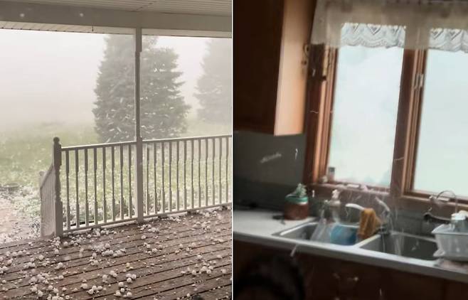 미국 네브라스카주 오마하에서 우박을 동반한 폭풍우가 몰아치는 모습. /틱톡