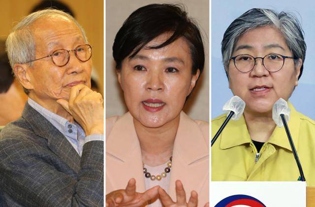 더불어민주당은 30일 '진짜 대한민국 선대위'를 출범하면서 총괄선대위원장으로 윤여준 전 환경부 장관(왼쪽부터) 강금실 전 법무부장관, 정은경 전 질병관리청장을 인선했다고 밝혔다. 연합뉴스