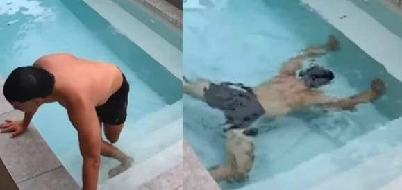 호주의 한 가정집 마당에 있는 수영장에 몰래 들어가 수영한 남성의 모습이 담긴 폐쇄회로(CC)TV 영상 이미지. 7뉴스퀸즐랜드 인스타그램 캡처