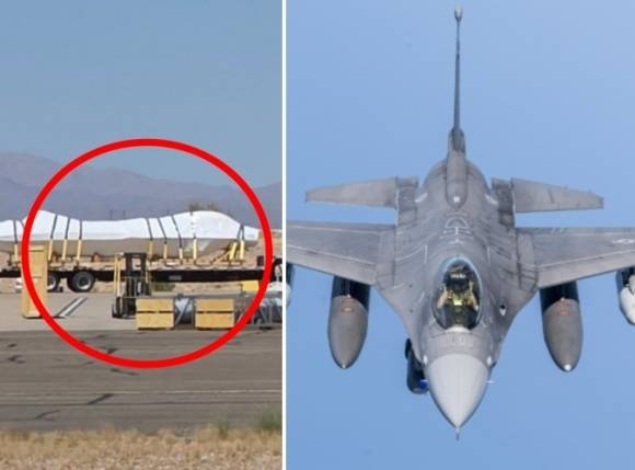 왼쪽은 지난주 미국 애리조나주 투싼국제공항에서 우크라이나 국적의 대형 수송기에 실리는 F-16 전투기의 모습. 오른쪽은 F-16 전투기 자료사진