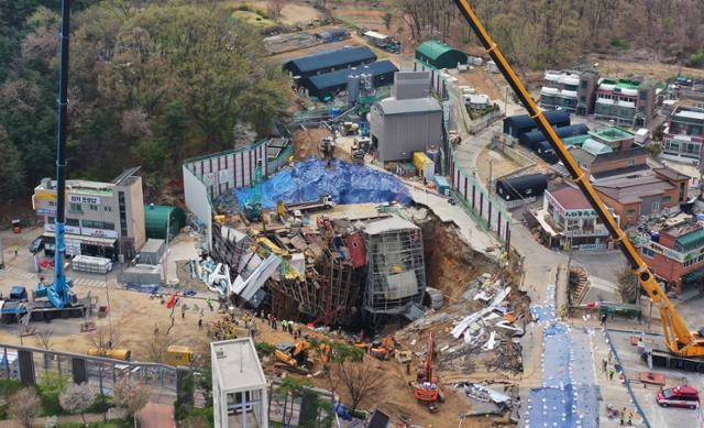 16일 경기 광명시 일직동 신안산선 복선전철 5-2공구 붕괴 현장. 최주연 기자
