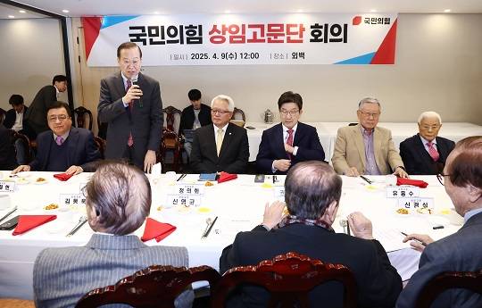 권영세 국민의힘 비상대책위원장이 지난달 9일 서울 여의도 한 식당에서 열린 상임고문단 회의에서 인사말을 하고 있다. (출처=뉴스1)