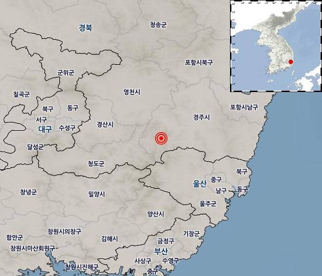 지진 발생 지점. 기상청 제공