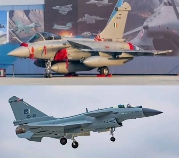 인도 공군의 라팔(위)과 파키스탄의 J-10C 전투기 자료사진