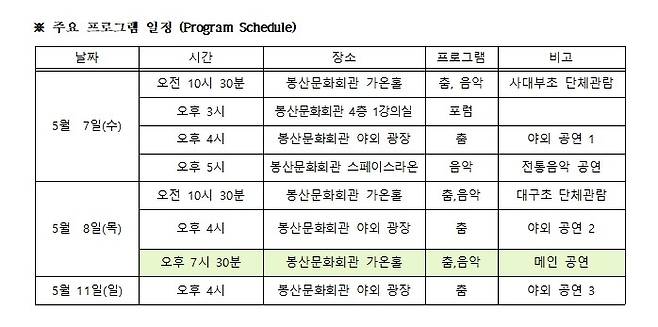 2025 봉산 페스타 프로그램 일정 <봉산문화회관 제공>