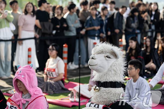 11일 오후 서울 서초구 잠수교에서 열린 '2025 한강 멍때리기 대회' 참가자들이 멍하니 있다. 2025.5.11/뉴스1 ⓒ News1 이승배 기자