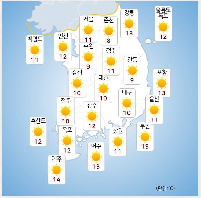 ⓒ기상청: 오늘(12일) 오전 날씨