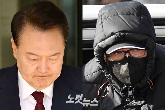 윤석열 전 대통령과 건진법사 전성배 씨. 박종민·황진환 기자