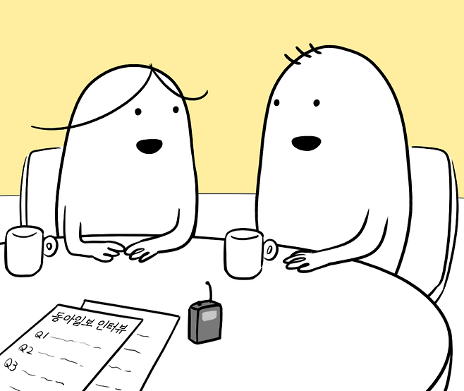 신원을 공개하지 않는 대신 남편이 직접 그려서 제공한 인터뷰 중인 부부의 모습. ‘인생 녹음 중’ 제공