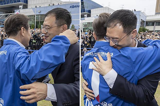 왼쪽부터 민주당 이재명 후보, 김상욱 무소속 의원. 연합뉴스