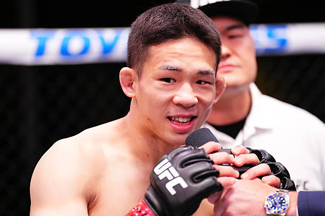 박현성이 2025년 5월 미국 네바다주 엔터프라이즈에서 UFC 데뷔 2연승을 달성한 소감을 말하고 있다. 사진=TKO