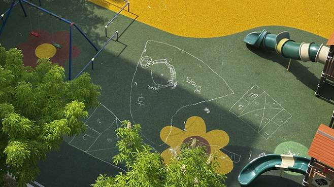 아이들이 놀이터에 그린 낙서를 두고 주민 사이에 갑론을박이 벌어져 화제다. /사진=온라인커뮤니티 캡처