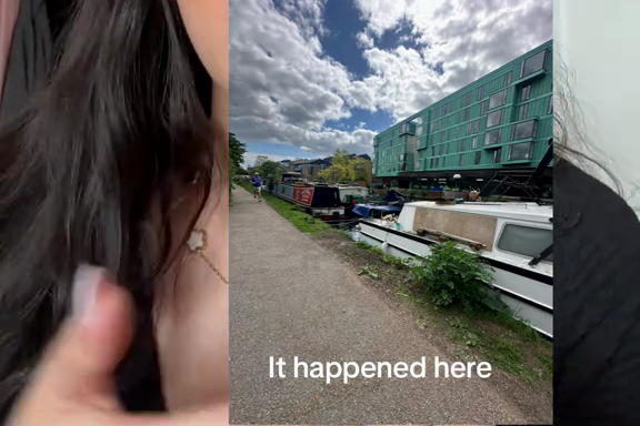 영국의 틱톡 인플루언서 아일라 멜렉이 ‘범핑 갱’(Bumping gang)으로부터 이른바 ‘어깨빵’ 피해를 당한 장소를 설명하고 있다.