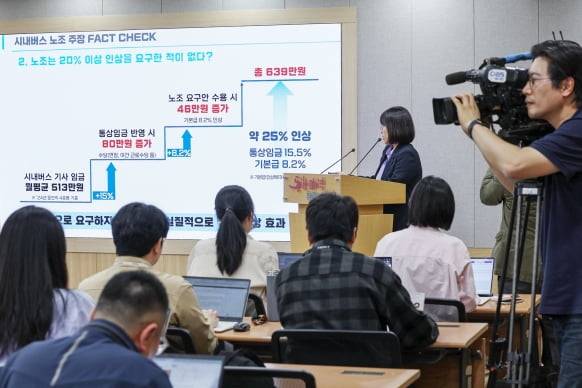 이자영 서울시 버스정책과장이 19일 오후 서울 중구 서울시청에서 시내버스 노조 파업 관련 브리핑을 하고 있다. 뉴스1