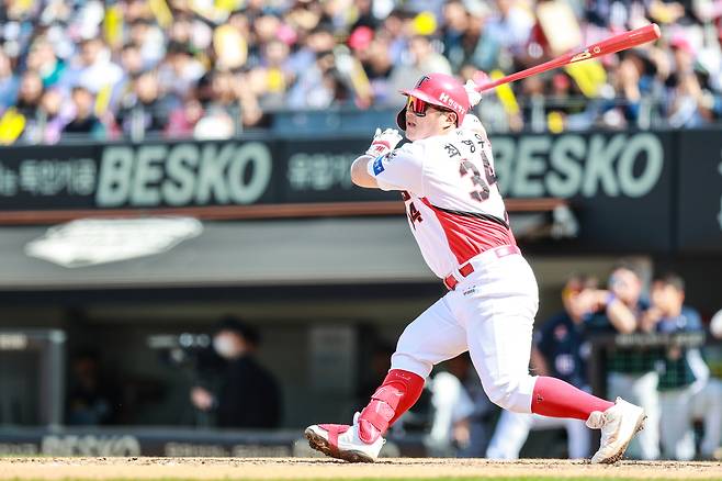 최형우가 지난 18일 광주 두산전에서 농군 바지를 입고 경기를 하고 있다. KIA 타이거즈 제공