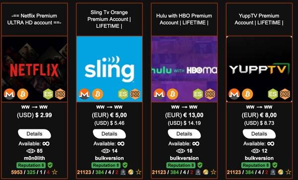 ▲다크웹에서 넷플릭스 계정을 판매 중인 모습. 사진=비트디펜더