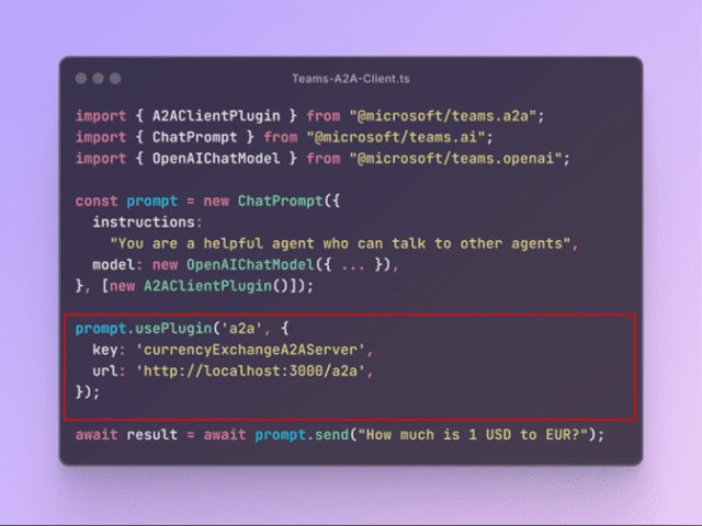 A2A 통신 기능 화면. 중앙 서버 없이 에이전트 간 데이터를 주고받는 피어-투-피어 기반 구조다. (사진=마이크로소프트)