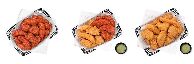 왼쪽부터 교촌양념치킨순살, 교촌후라이드양념반반순살, 교촌후라이드순살