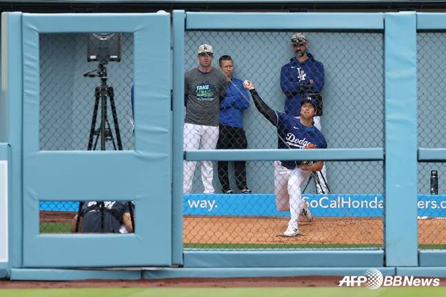 오타니의 투구 훈련 장면. /AFPBBNews=뉴스1