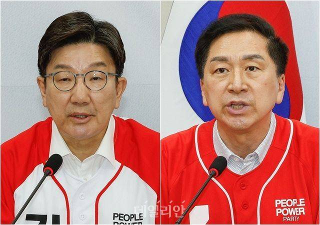 국민의힘 권성동 원내대표 겸 공동선거대책위원장(왼쪽), 김기현 공동선거대책위원장 ⓒ데일리안 방규현 기자