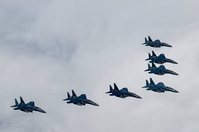 한국 공군 F-15K 전투기 편대가 비행을 하고 있다. 세계일보 자료사진
