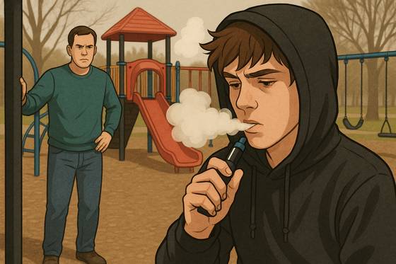 '전자담배로 마약을 흡입하고 있는 10대를 주시하는 어른'을 챗GPT에 입력한 이미지. 일러스트 챗GPT 이미지 생성