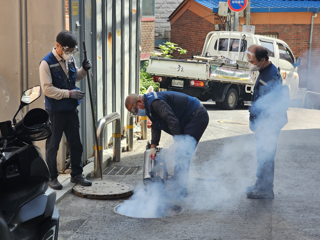 연무소독이 진행되고 있다.중구청 제공