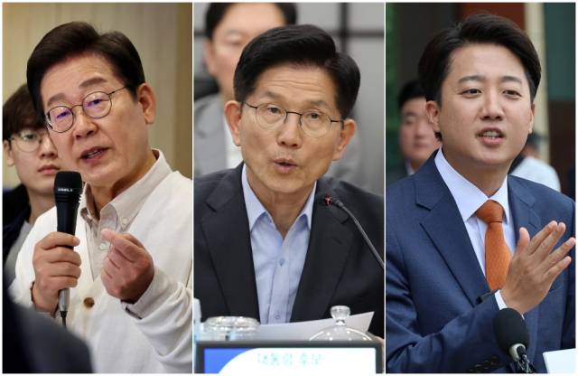 왼쪽부터 더불어민주당 이재명 후보, 국민의힘 김문수 후보, 개혁신당 이준석 후보. 연합뉴스