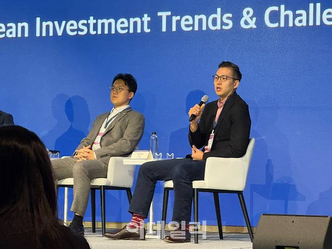 노엘 지(Noel Jee) 노보홀딩스 파트너가 2025 KDDF 글로벌 바이오텍 쇼케이스에서 발언하고 있다.(사진=이데일리 임정요 기자)