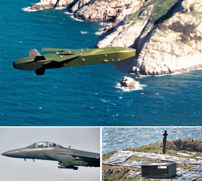 2017년 태안반도 인근 서해 상공에서 F-15K 전투기에서 발사되는 타우러스 공대지 미사일. F-16 전투기에서도 발사될 수 있도록 개발됐다. /자료사진