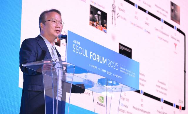 여준구 대동로보틱스 대표이사 27일 서울 중구 신라호텔에서 열린 서울포럼 2025에서 기조연설을 하고 있다. 오승현 기자