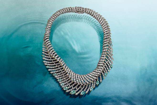 웨이브 그린 & 블루 쿠프리안 엘바이트 투르말린 네크리스.