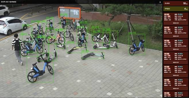 개발 기술을 활용해 공유형 개인 이동장치 불법주정차를 검지한 화면